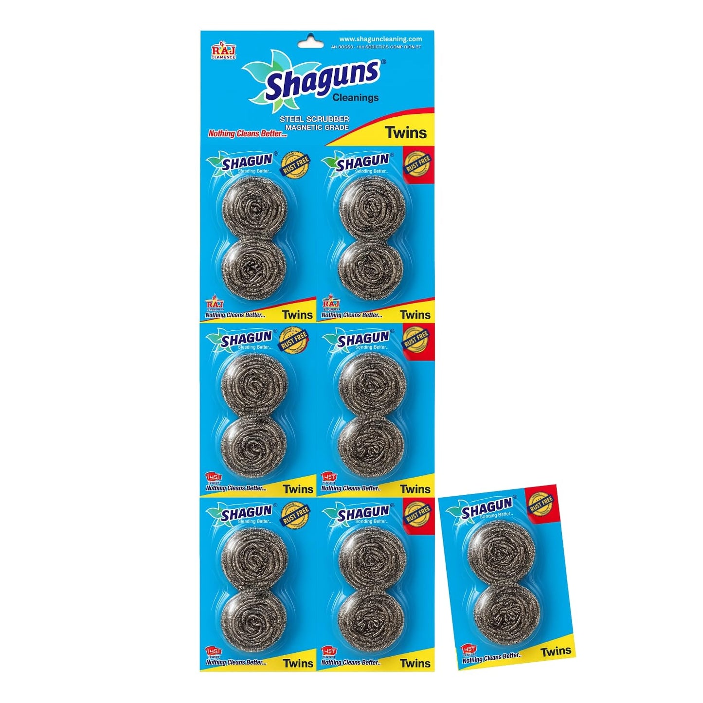 SHAGUN Steel Scrubber Twins Pack | 10 Each Heavy Duty Rust-Free Utensil Cleaner for Kitchen (6 Sets, 12 Pieces)