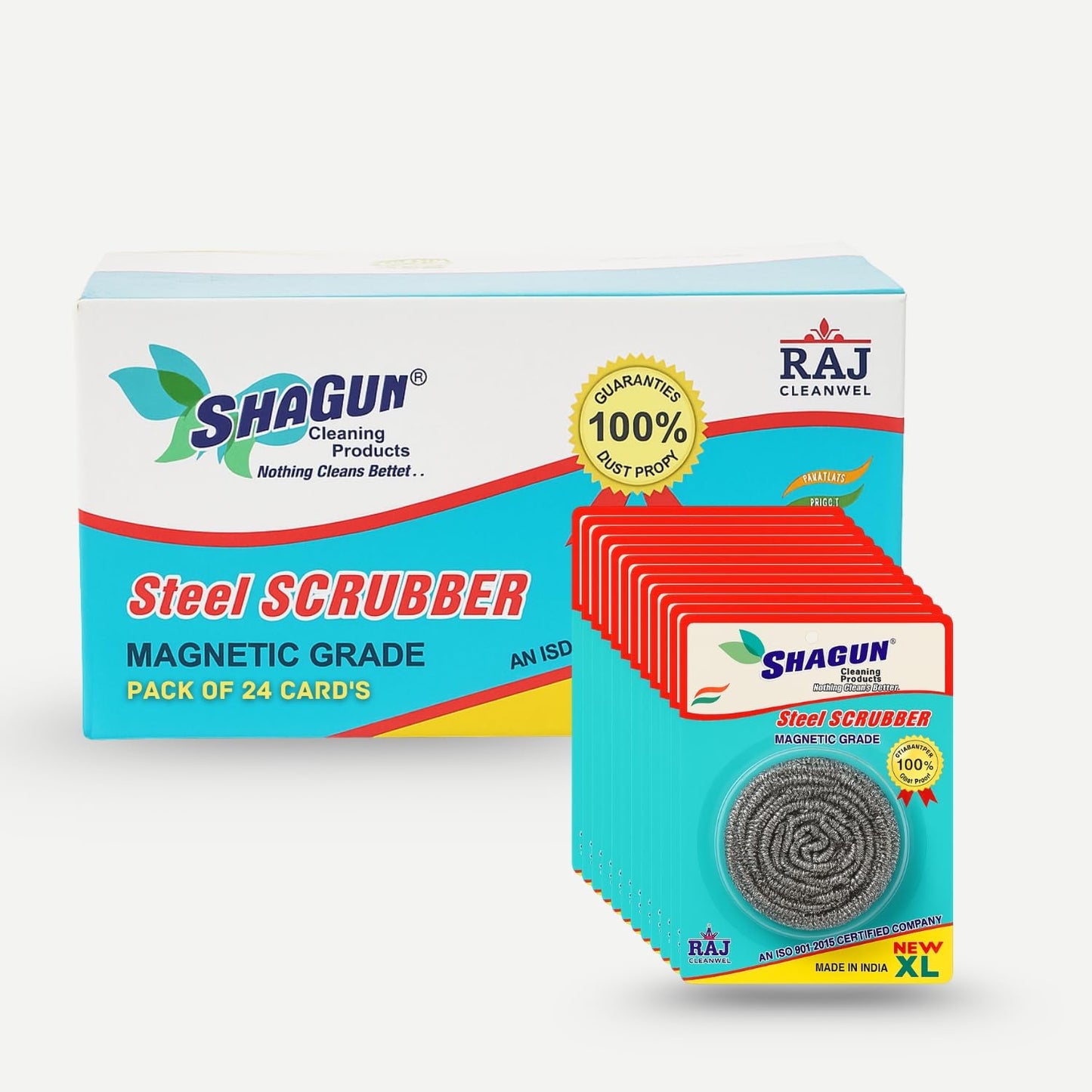 SHAGUN Steel Scrubber New XL (20g Each), Magnetic Grade, Pack of 24 | Heavy-Duty Utensil & Kitchen Cleaner, 100% Dustproof Box