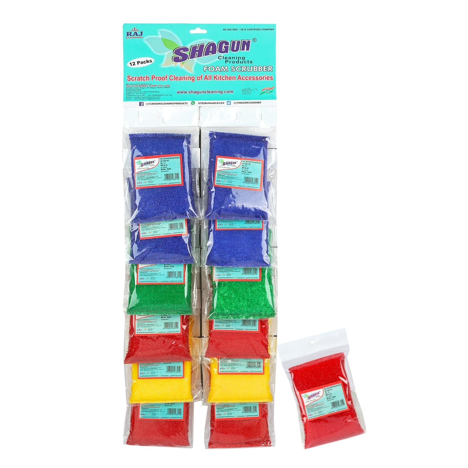 SHAGUN Foam Scrubber (Pack of 12) | Non-Scratch Kitchen Cleaning Pads | Multi-Color Dishwashing Scrub