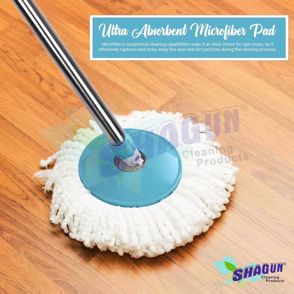 SHAGUN 360° Spin Mop Stick with Lock System | Microfiber Refill | Adjustable Stainless Steel Rod | Easy Floor Cleaning Mop Stick