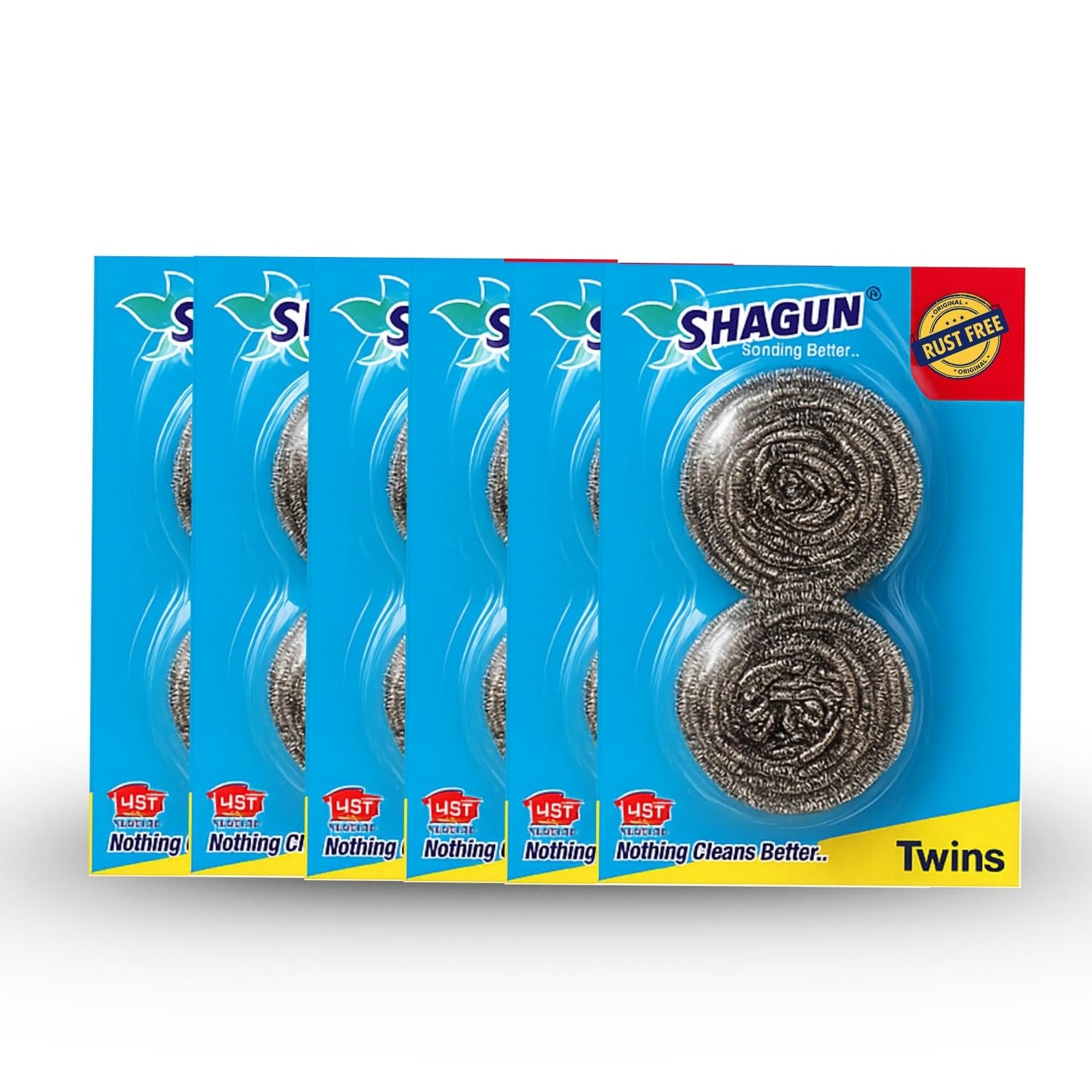 SHAGUN Steel Scrubber Twins Pack | 10 Each Heavy Duty Rust-Free Utensil Cleaner for Kitchen (6 Sets, 12 Pieces)