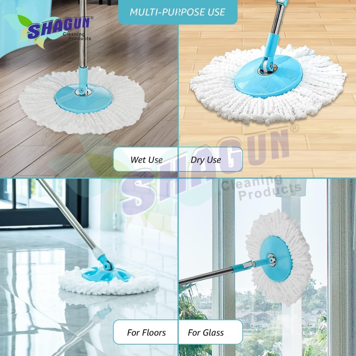 SHAGUN 8L Steel Spin Mop with Complete Kit Best for House & Kitchen Cleaning (Blue)