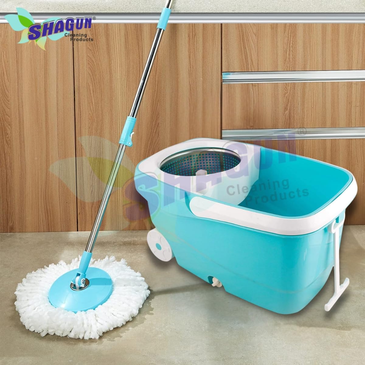 SHAGUN 360° Steel Mop with Basket Stainless Steel Handle Best for Home Cleaning (Blue)