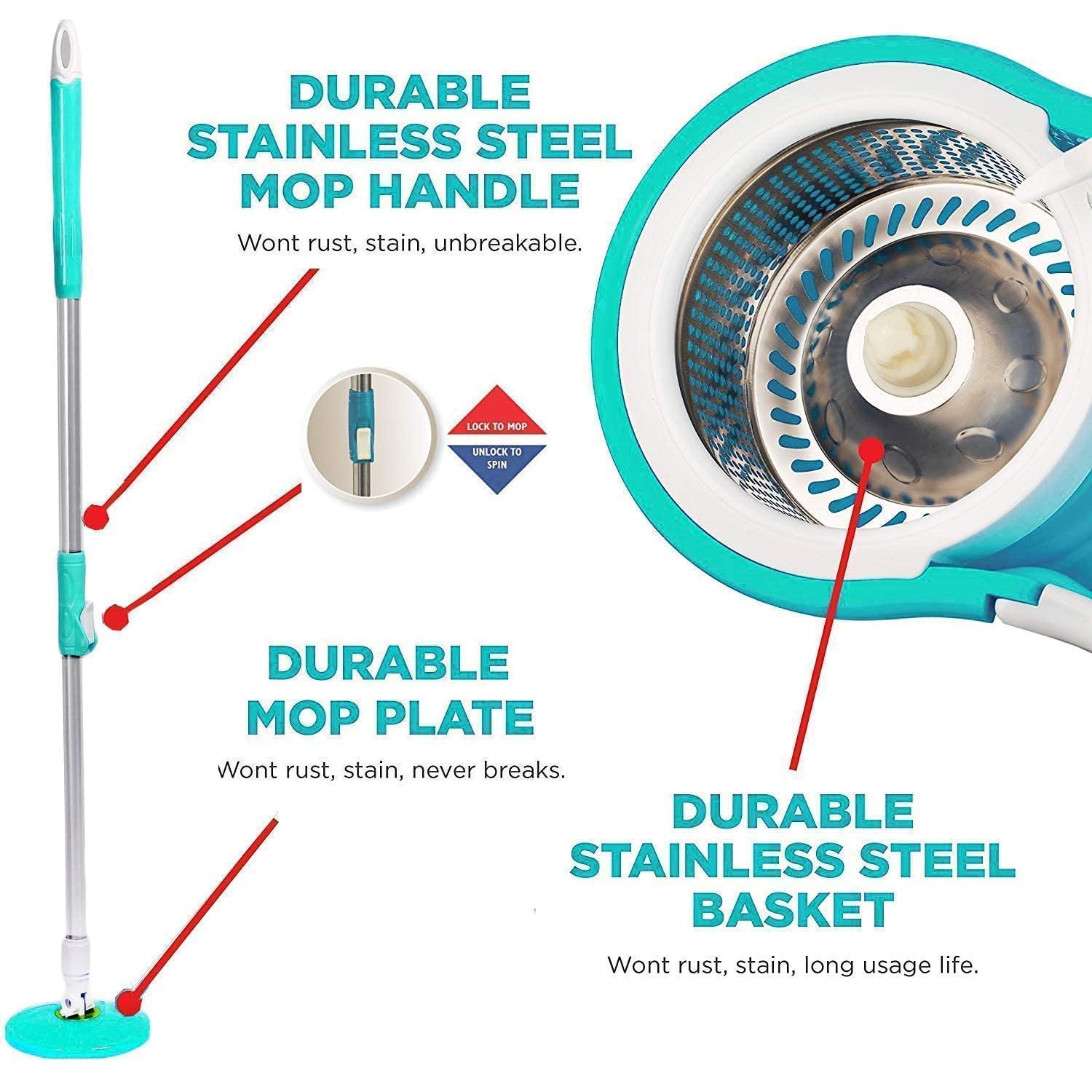 SHAGUN 360° Steel Spin Mop 7L Premium Plastic Mop Best Use for Home and Kitchen (Blue)