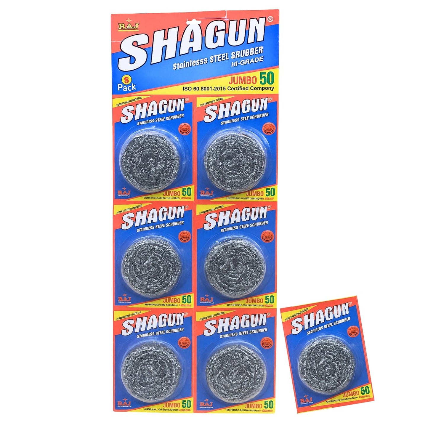 SHAGUN Jumbo 50 Stainless Steel Scrubber – 30g Each, Pack of 6 | Heavy Duty Utensil & Kitchen Cleaner