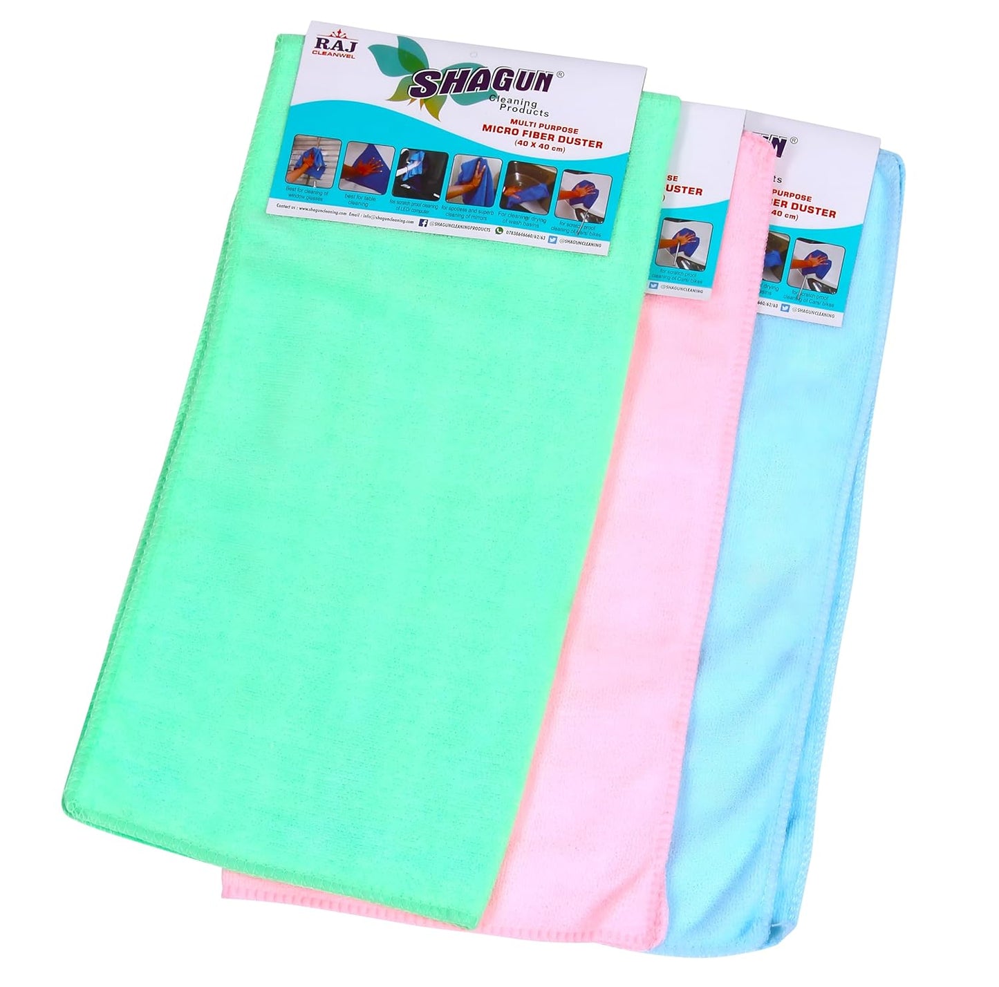 SHAGUN Microfiber Cleaning Cloth Set – Ultra Soft, Lint-Free & Highly Absorbent Duster for Home, Kitchen, Car & Multipurpose Use (40x40 cm, Pack of 3)