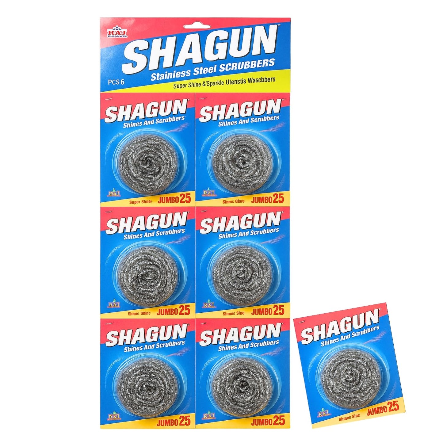 SHAGUN Jumbo 25 Stainless Steel Scrubber – Pack of 6 | 17g Heavy Duty Kitchen Utensil Cleaner