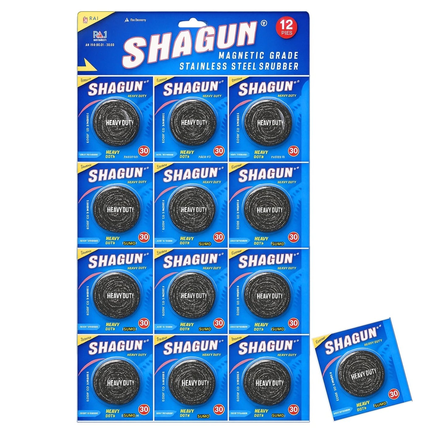 SHAGUN Stainless Steel Scrubber Pack of 12 | Heavy Duty Sumo Scrub Pad for Utensils & Kitchen Cleaning 20g Each
