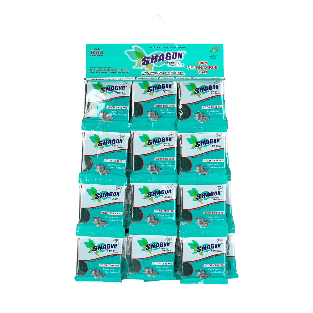SHAGUN S-M Nylon Scrub Pad Strip Pack | 100% Nylon Kitchen Scrubber | Tough Grease & Stain Remover | Hanging Retail Pack